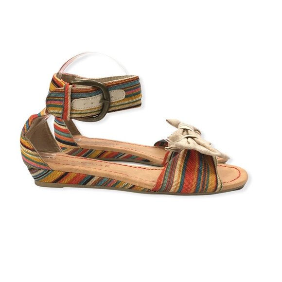 Rampage Low Wedge Sandal Size 9 Colorful Fabric Ankle Strap Darling - Picture 1 of 12